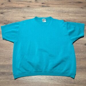 Vintage Hanes Her Way Sweatshirt Womens XL Teal Short Sleeve Made in USA‎